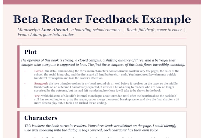 beta read your manuscript and provide feedback